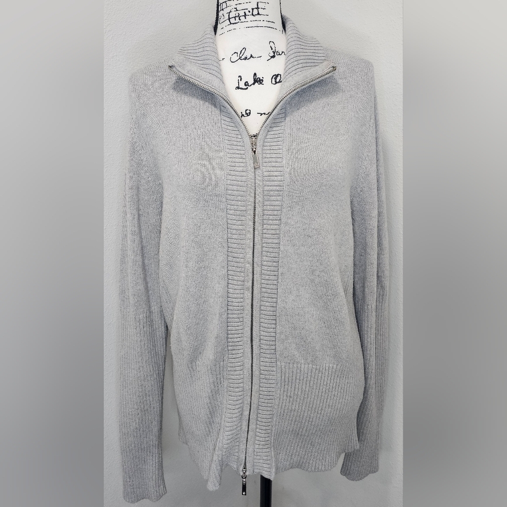 Boston Proper Women's Full Double Zipped Knit Cardigan Sweater Gray size XL